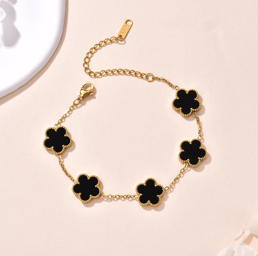 Lucky Bracelet - Pulsera Trébol de Cinco Hojas Negro